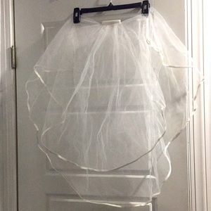 Short Two Layer Bridal Veil, White Satin Trim